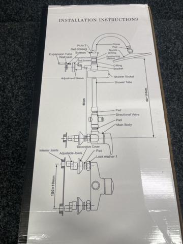 1540533-4 Takduschset med dubbla handtag Sanitary Ware - Grå/svart piano lack