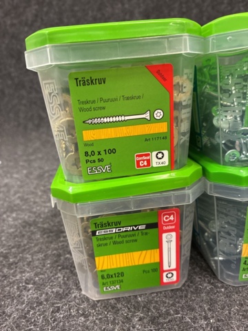 1542529-2 10 st Förpackningar Träskruv & Trallskruv, Essve