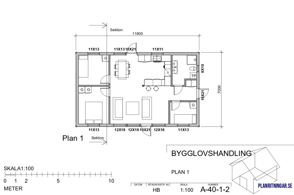 1543223-2 Stomme till ett enplans fritidshus eller mindre villa på cirka 80 kvm