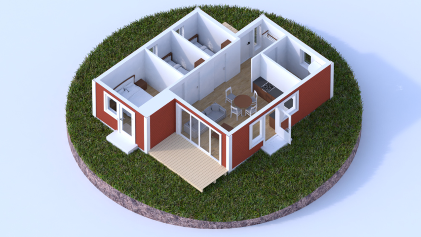 1543237-3 Frame for a single-storey holiday home, approximately 60 sq m.