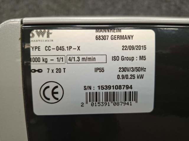 1543880-15 Electric hoists SWF CC 1000kg 3P/230V