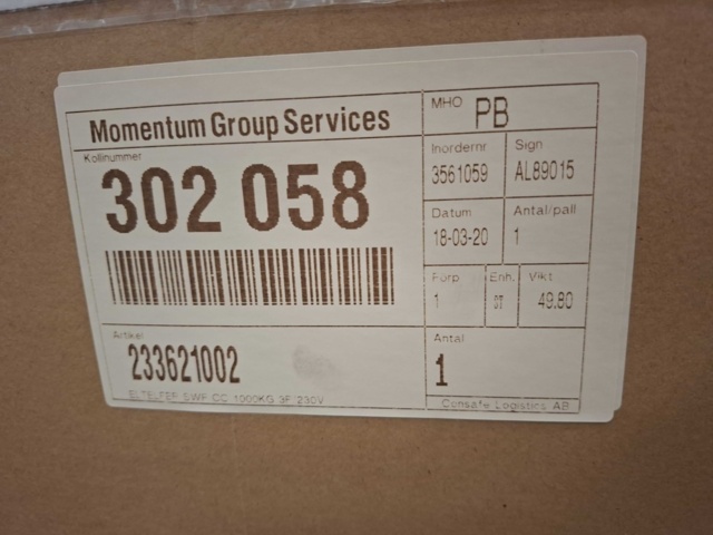 1543882-6 Eltelfer SWF CC 1000kg 3P/230V