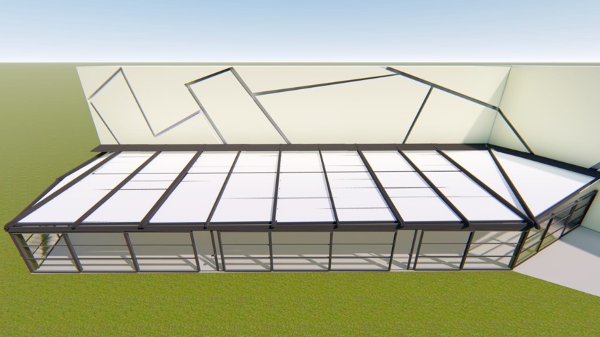 1539958-4 Oanvänt pergolasystem SOLID 285 m² – motordrivna glaspartier och isolerad takduk