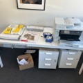 1531926-2 Table with printers, laminators and filing cabinets