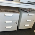 1531926-7 Table with printers, laminators and filing cabinets