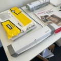 1531926-8 Table with printers, laminators and filing cabinets