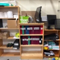1546076-7 Collection with shelves, desks, shutter cabinets, decks and chairs, etc.