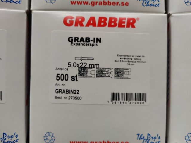 1551936-2 5000 st Expanderspik Grab-In 5,0x22mm, Grabber