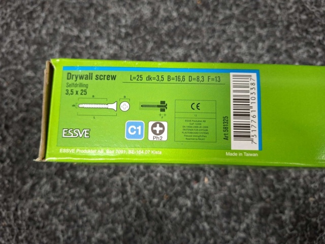 1554300-3 3000 st Gipsskruv bandad för stål 3.5x25mm, Essve
