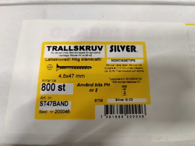1552239-8 8000 st Trallskruv bandad 4,8x47mm, Silver