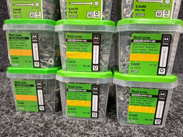 1554655-7 12 st Förpackningar Träskruv, Essve