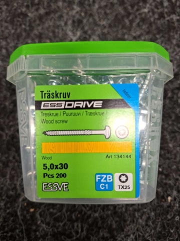 1554658-4 15 pcs Packs Wood Screws 5.0x30, 5.0x35 & 5.0x25mm, Essve