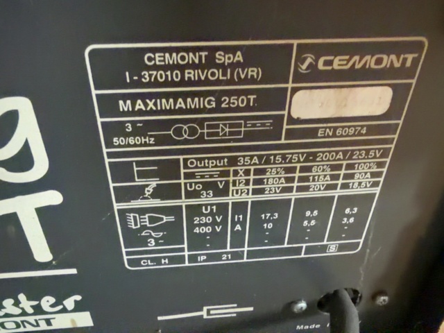 1531248-5 Cemont MaximaMig 250T MIG/MAG-svets 200 A med gasflaska – Provkörd