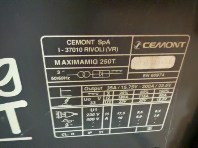 1531248-6 Cemont MaximaMig 250T MIG/MAG-svets 200 A med gasflaska – Provkörd