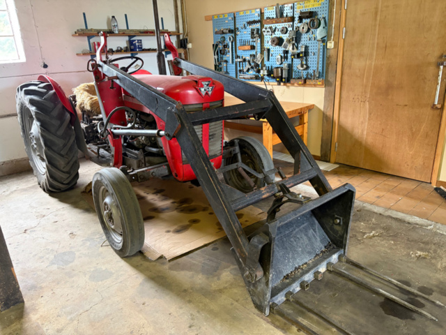 1531244-2 Massey Ferguson 30 Diesel 1964 med frontlastare och pallgafflar – Fungerar
