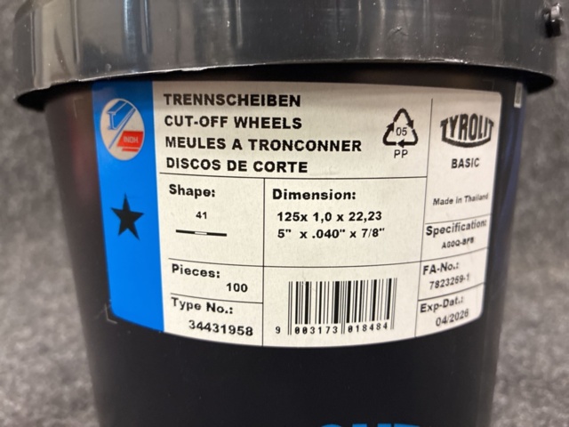 1557654-7 100 st Kapskivor Tyrolit rak basic 125x1.0