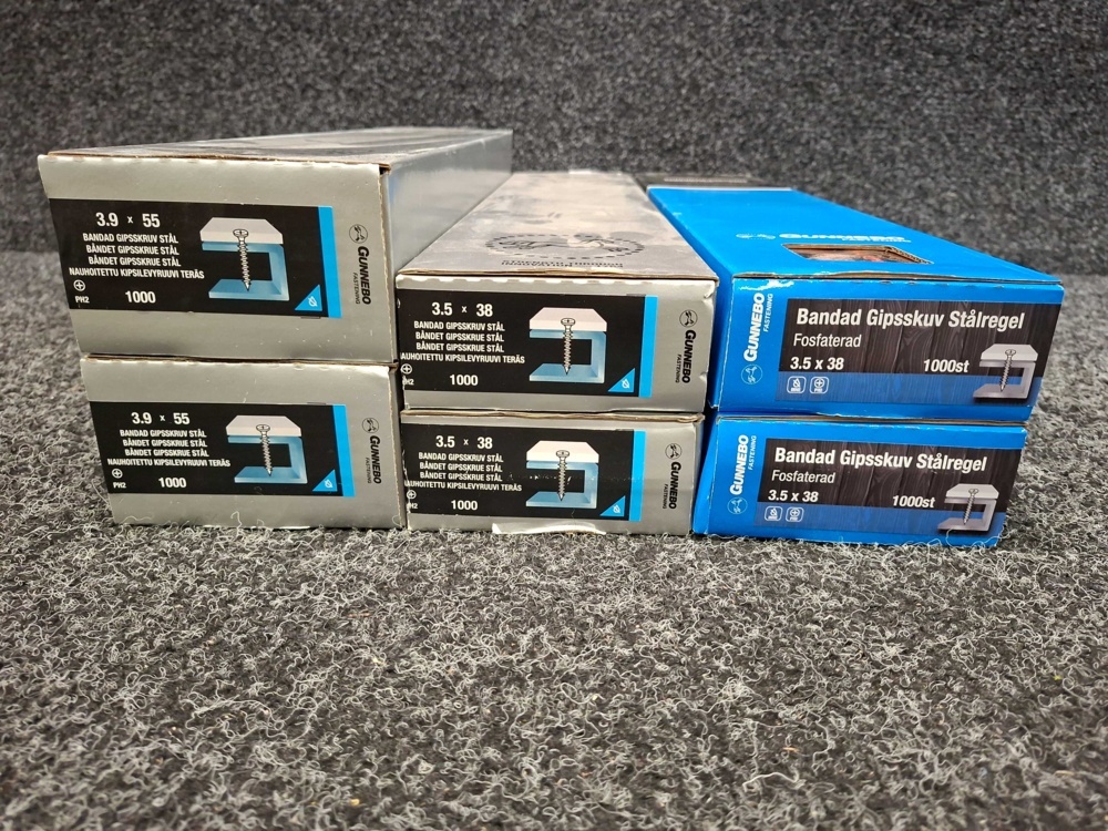 1557762-2 6000 st Bandad Gipsskruv Stål 3.9x55 & 3.5x38mm, Gunnebo