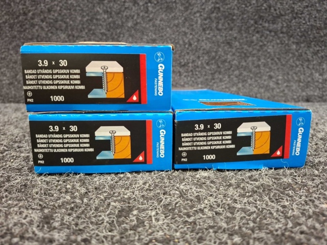 1557771-2 3000 st Bandad Utvändig Gipsskruv Kombi 3.9x30mm, Gunnebo