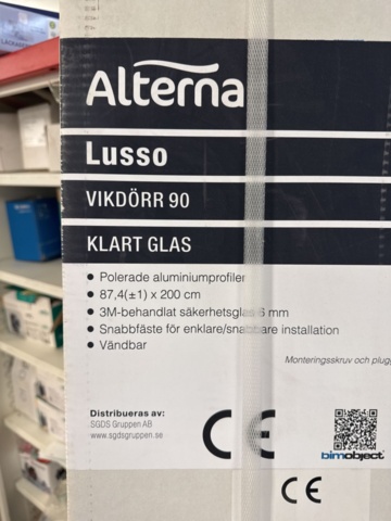 1458429-2 Alterna Lusso vikbar duschdörr 90 cm.