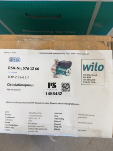 1458432-2 Cirkulationspump - Wilo TOP-Z 25/6 1-f NY