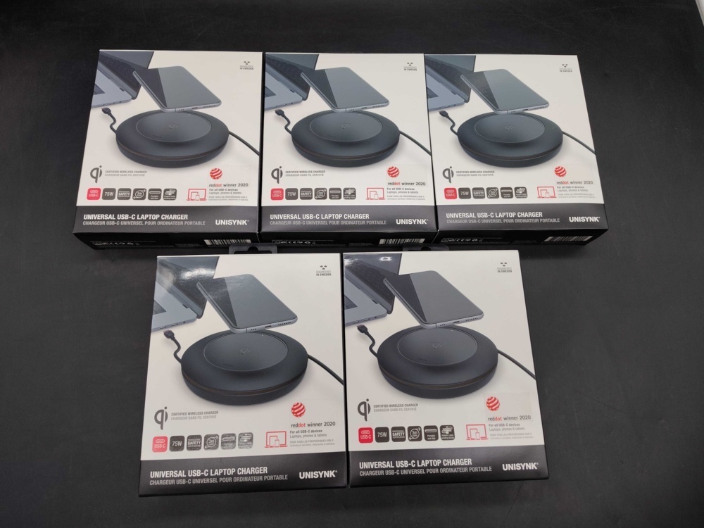 1558269-2 Laptop charger, 5 pcs - Unisync, USB-C 75W, Qi 10W