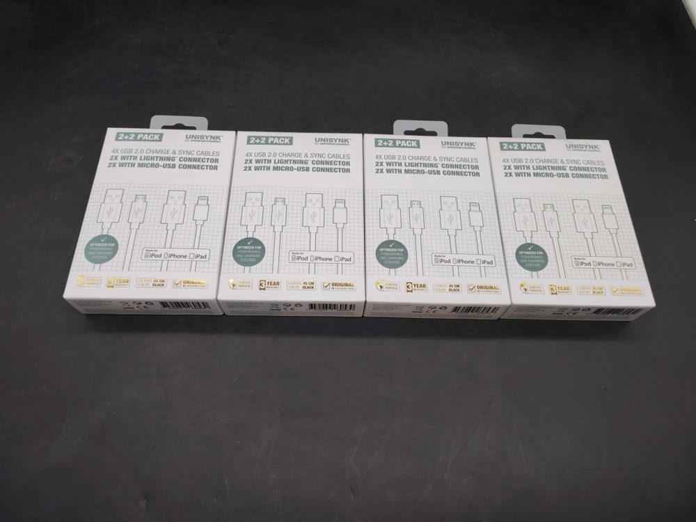 1547192-1 Cable kit, 4 pcs - Unisync, USB 2.0, Lightning and Micro-USB