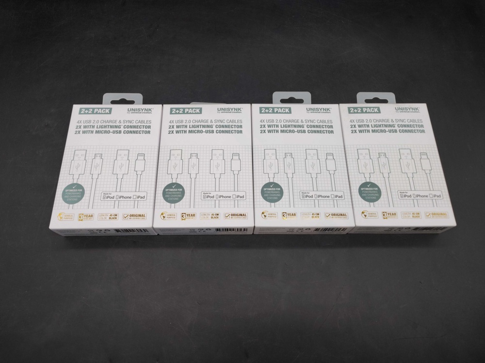1547193-1 Cable kit, 4 pcs - Unisync, USB 2.0, Lightning and Micro-USB