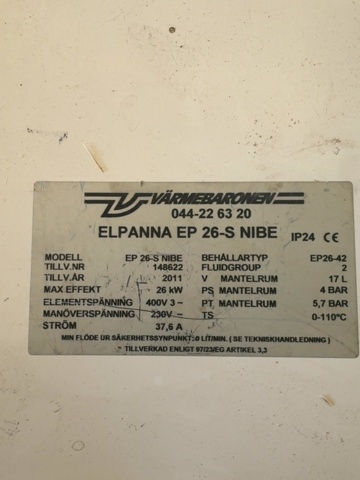 1458437-4 Elpanna - Värmebaronen Nibe EP 26-S - 2011