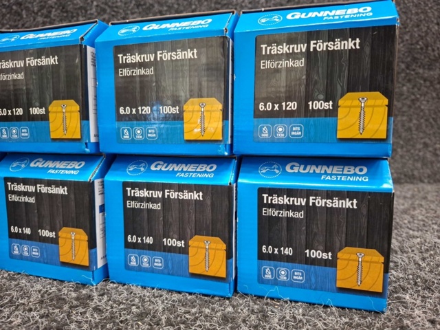 1557778-4 1000 st Träskruv Försänkt 6.0x120 & 6.0x140mm, Gunnebo