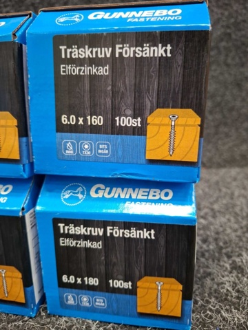 1557779-3 600 st Träskruv Försänkt 6.0x160 & 6.0x180mm, Gunnebo