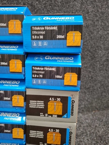 1557790-11 30 st Förpackningar Träskruv Försänkt, Gunnebo