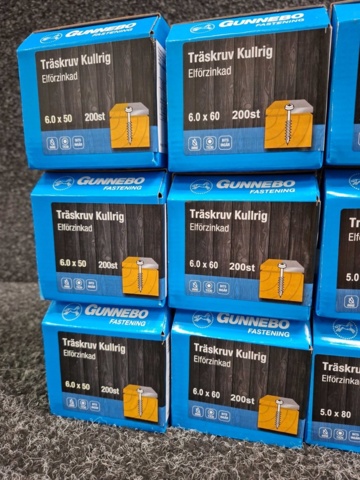 1557794-4 12 st Förpackningar Träskruv Kullrig, Gunnebo