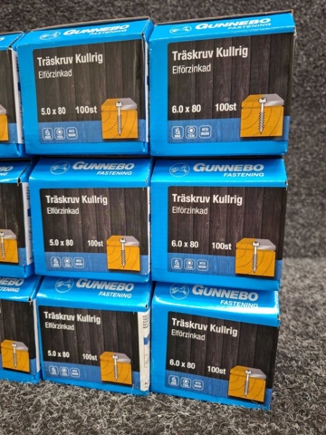 1557794-5 12 st Förpackningar Träskruv Kullrig, Gunnebo