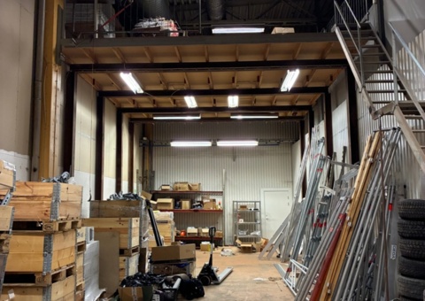 Large warehouse with products for solar energy, energy storage - Kramfors