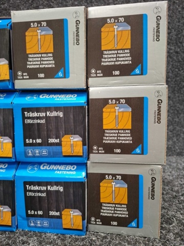 1557796-4 12 st Förpackningar Träskruv Kullrig, Gunnebo