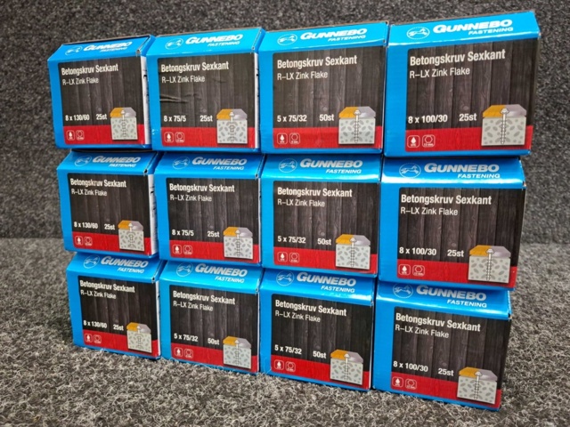 1557806-3 12 st Förpackningar Betongskruv Sexkant, Gunnebo