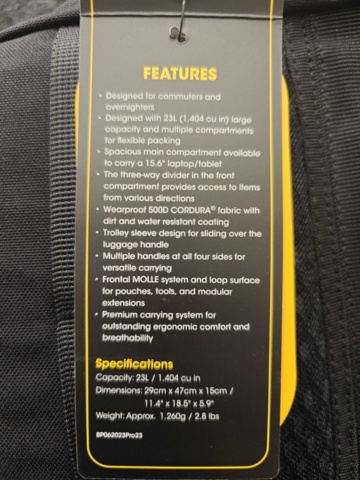 1558480-6 3 pcs Backpacks Nitecore BP23 Pro