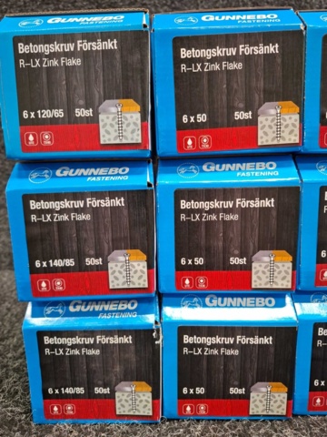 1557807-3 12 st Förpackningar Betongskruv Försänkt, Gunnebo
