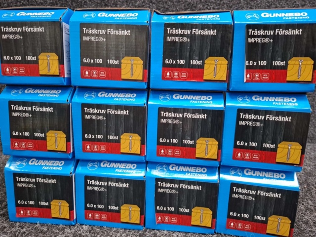 1557813-3 12 st Förpackningar Träskruv Försänkt, Gunnebo