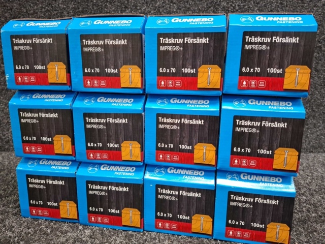 1557815-3 12 st Förpackningar Träskruv Försänkt, Gunnebo