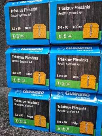 1557823-4 12 st Förpackningar Träskruv Försänkt, Gunnebo