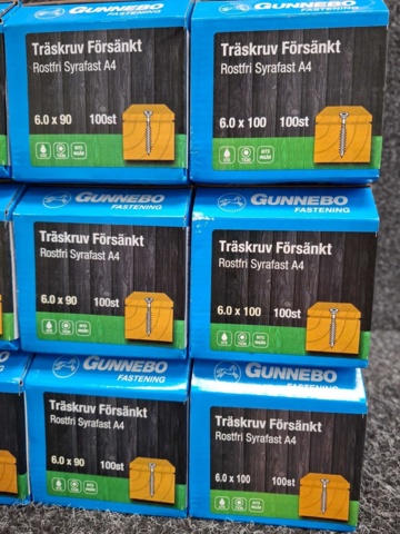 1557823-5 12 st Förpackningar Träskruv Försänkt, Gunnebo
