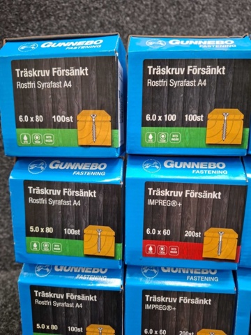 1557831-4 12 st Förpackningar Träskruv Försänkt, Gunnebo