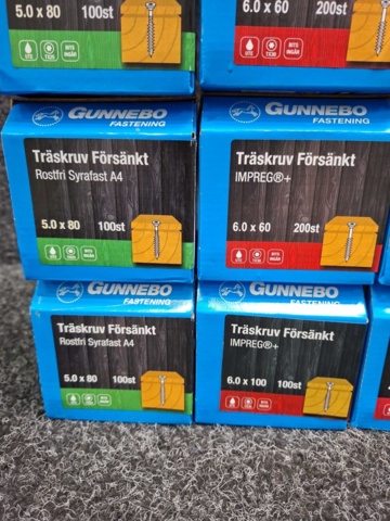 1557831-5 12 st Förpackningar Träskruv Försänkt, Gunnebo