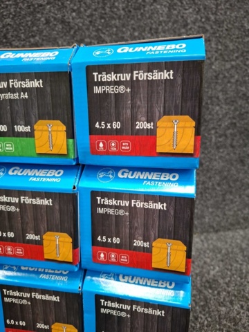 1557831-6 12 st Förpackningar Träskruv Försänkt, Gunnebo