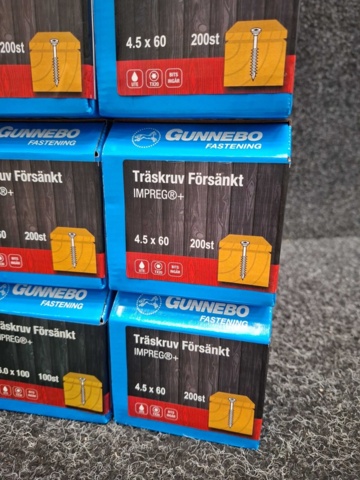 1557831-7 12 st Förpackningar Träskruv Försänkt, Gunnebo
