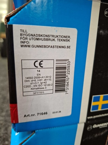1557875-4 1200 st Träskruv Sexkant SS-H 6.0x60mm, Gunnebo