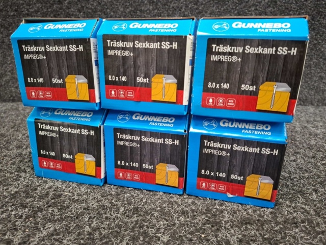 1557876-3 300 st Träskruv Sexkant SS-H 8.0x140mm, Gunnebo