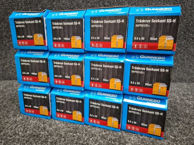 1557877-3 12 st Förpackningar Träskruv Sexkant SS-H, Gunnebo