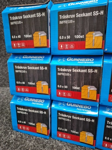 1557877-4 12 st Förpackningar Träskruv Sexkant SS-H, Gunnebo